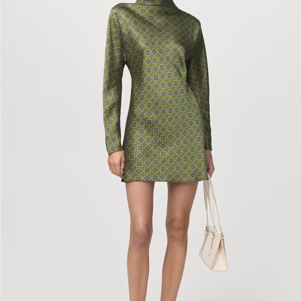 Mango Olive Green Geometric Print Mini Dress